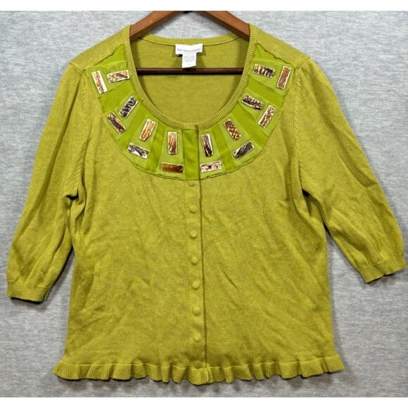 Soft Surroundings Beaded Cardigan Sweater L 3/4 Sleeve Snap Front - Picture 1 of 5